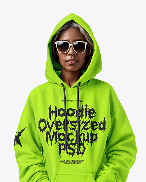 Black Woman Wearing Oversize Hoodie with Kangaroo Pocket & Sweatpants Mockup
