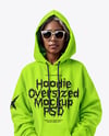 Black Woman Wearing Oversize Hoodie with Kangaroo Pocket & Sweatpants Mockup