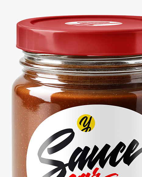 Glass Jar with Chocolate Fudge Sauce Mockup