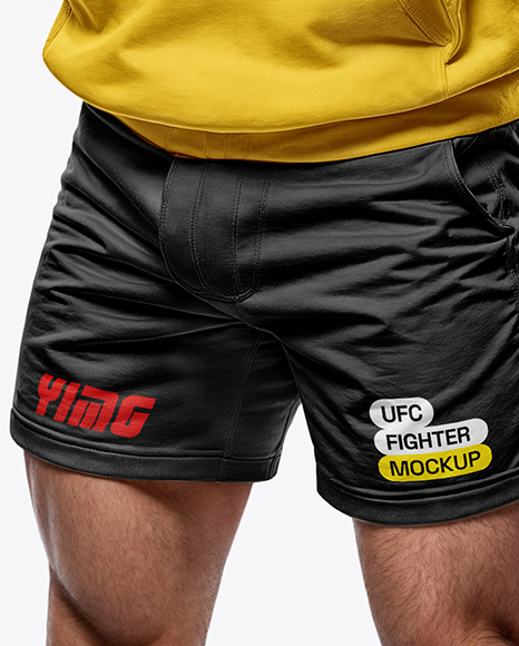 Male UFC Fighter Wearing Hoodie and Papakha Hat Mockup