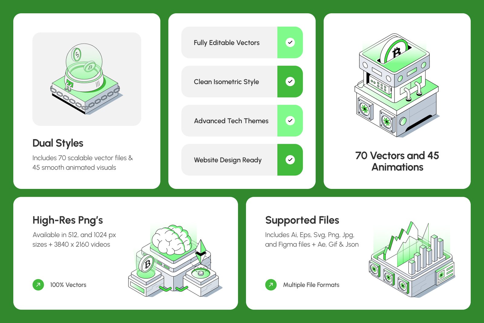 Fintech &amp; Blockchain Isometric Illustrations Bundle