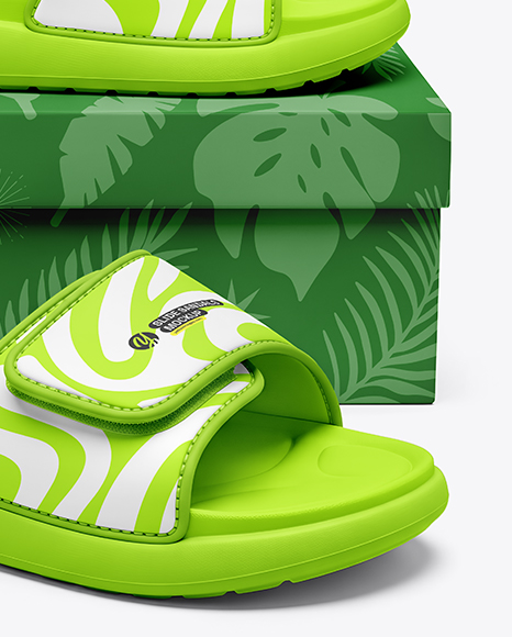 Slide Sandals with Box Mockup