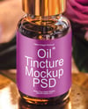 Amber Dropper Bottle with Oil Tincture Surrounded by Flowers Mockup