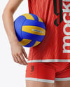 A Woman Wearing a Full Volleyball Kit with Ball Mockup