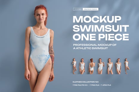 7 Athletic One Piece Swimsuit Mockups - Apparel Mockups