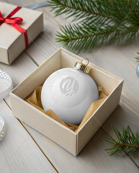 Glossy Christmas Ball in a Box Mockup