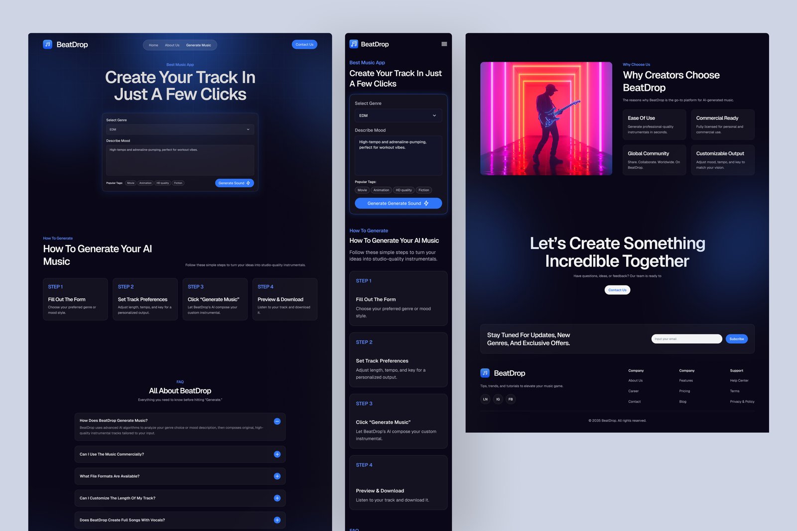 BeatDrop - AI Music Generator Website UI Figma Template