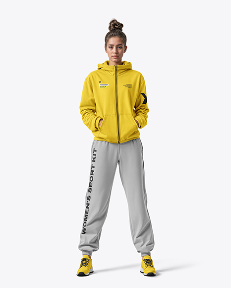 Young Woman in a Tracksuit Mockup - Black tracksuit mockup