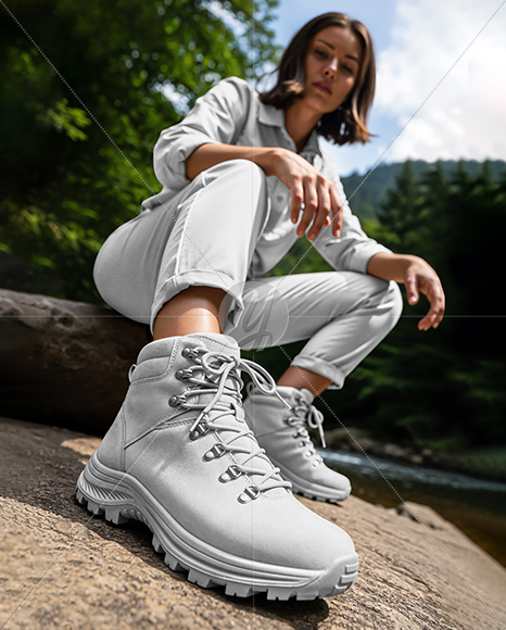 Woman Wearing Hiking Boots Mockup