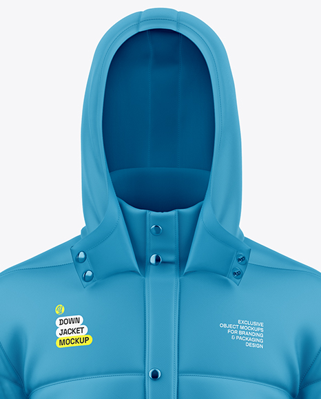 Men's Long Hooded Down Jacket Mockup - Front View
