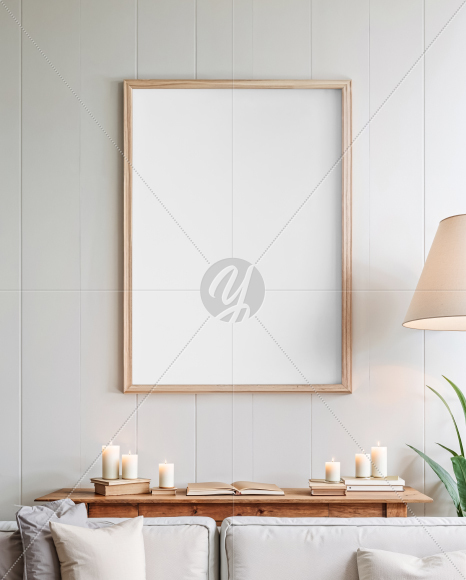 Poster with a Wooden Frame in a Living Room Mockup