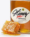 Square Clear Glass Jar with Clover Honey Mockup