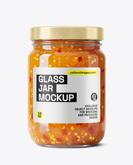 Glass Jar with Hot Pepper Jelly Mockup - Sauce bottle mockup