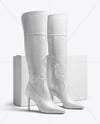 Pair of Over-The-Knee Boots with Shoe Box Mockup
