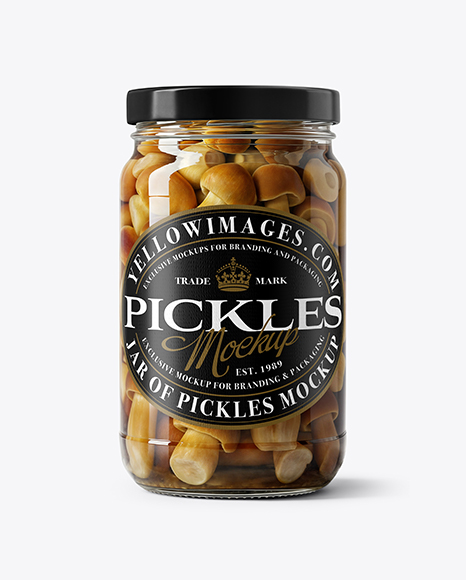 Glass Jar with Pickled Porcini Mushrooms Mockup
