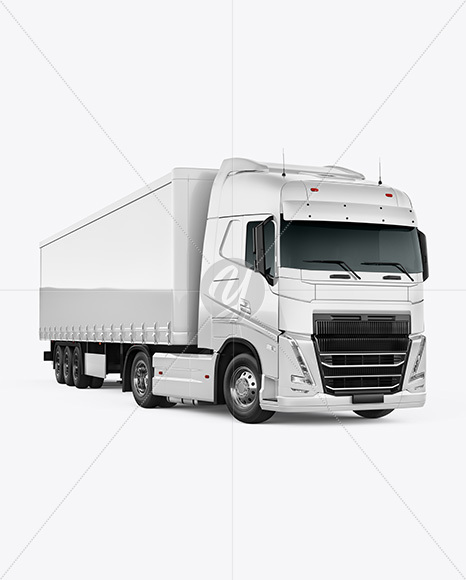 Semi Trailer Truck Mockup - Front Half Side View