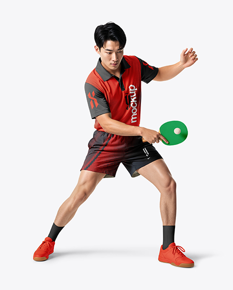 Man Wearing Table Tennis Uniform Mockup - Children's+Uniform+Mockup