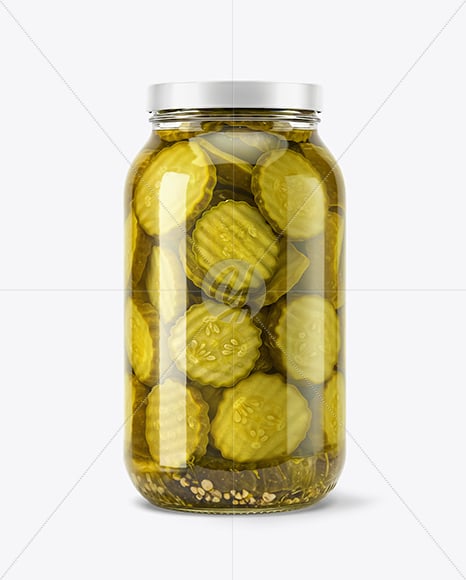 Clear Glass Jar with Bread & Butter Crinkle Cut Pickles Mockup