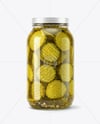 Clear Glass Jar with Bread & Butter Crinkle Cut Pickles Mockup