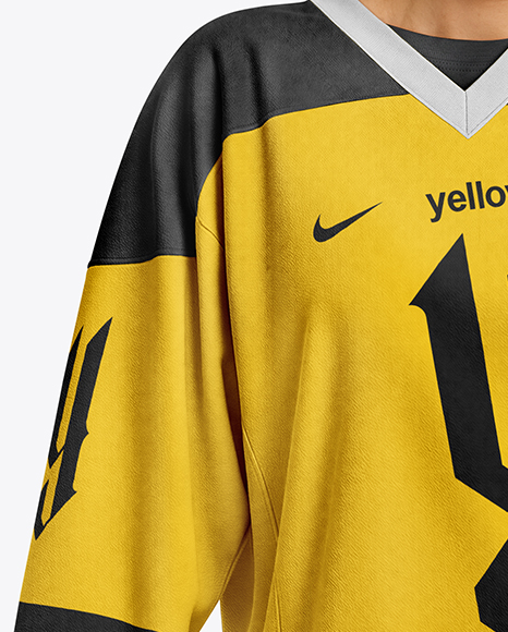 Woman Wearing Ice Hockey Jersey Mockup