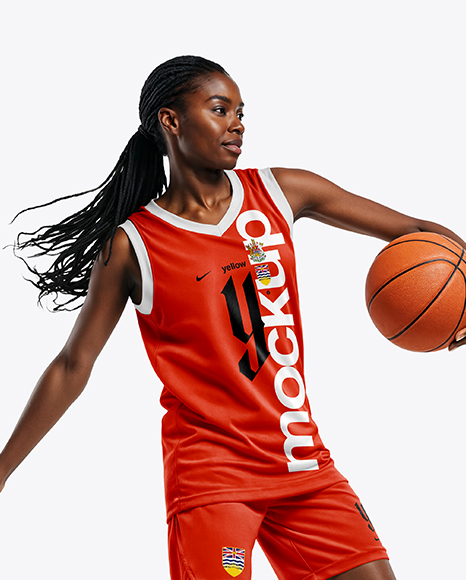 Black Woman Wearing Full Basketball Kit Mockup