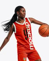 Black Woman Wearing Full Basketball Kit Mockup