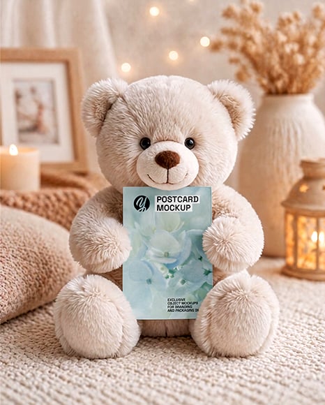 Teddy Bear with Vertical Card Mockup