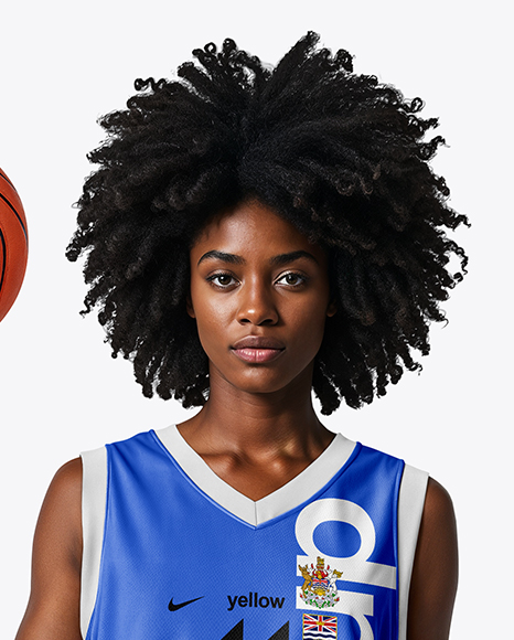 Black Woman with Afro Hairstyle Wearing Full Basketball Kit Mockup