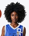Black Woman with Afro Hairstyle Wearing Full Basketball Kit Mockup