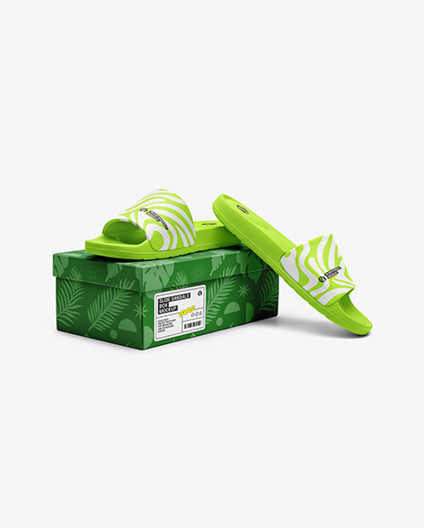Slide Sandals with Box Mockup