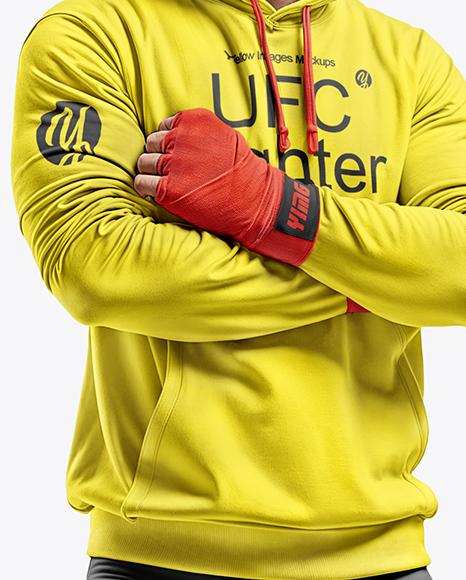 Male UFC Fighter Wearing Hoodie & Shorts over Tights Mockup