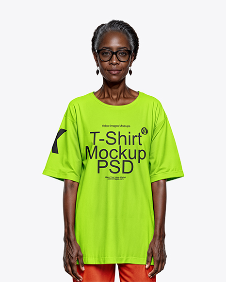 Elderly Black Woman Wearing Oversize T-Shirt & Sweatpants Mockup - SHORT+SLEEVE+TEE+-+BLACK+