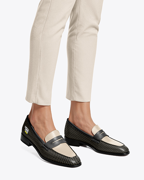 Pair of Leather Loafers on Woman's Legs Mockup - Flared pants mockup