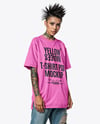 Woman with Mohawk & Tattoo Wearing T-shirt and Ripped Jeans Mockup