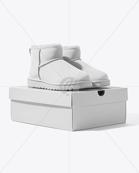 Pair of Women's UGG Boots with Shoe Box Mockup