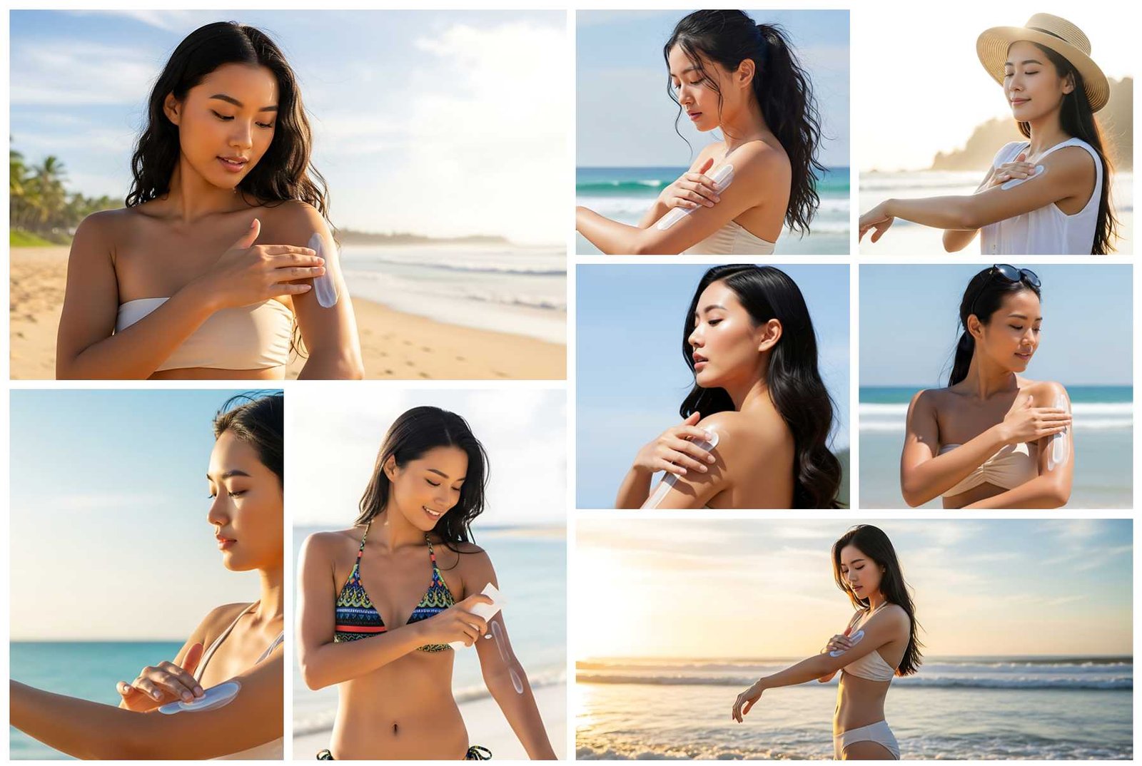 Asian Model Applying Sunscreen Stock Photos for Skincare and Beauty Brands