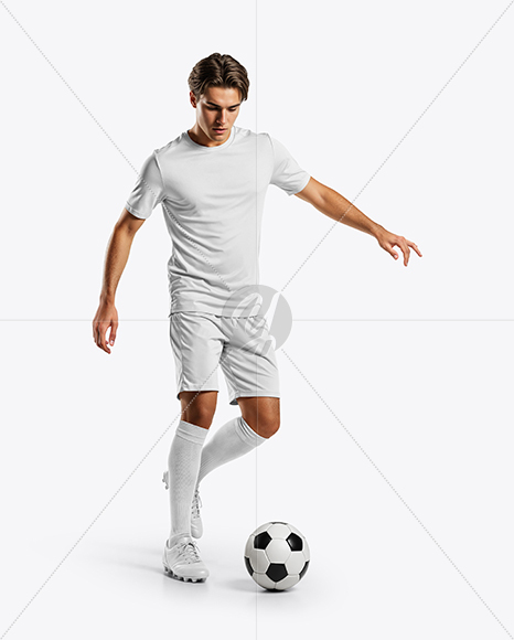 Soccer Player Wearing Crew Neck Jersey and Shorts Mockup