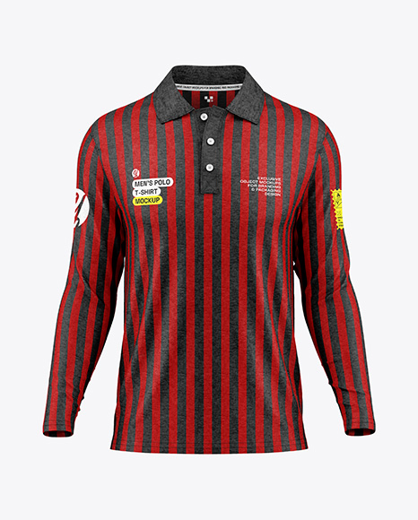 Men's Heather Long Sleeve Polo Shirt Mockup - Front View