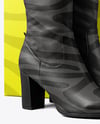 Pair of Women's High-Knee Boot with Shoe Box Mockup