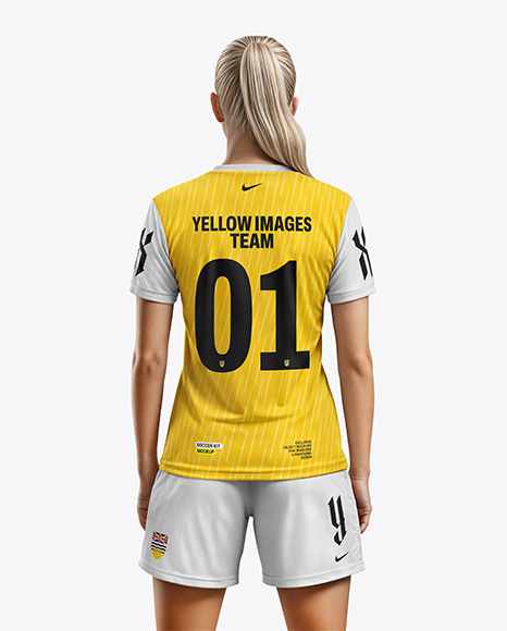 Woman Wearing Soccer V-Neck Jersey and Shorts Mockup - Crew neck mockup