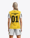Woman Wearing Soccer V-Neck Jersey and Shorts Mockup