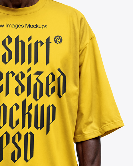 Elderly Afro-American Man Wearing Oversized T-Shirt & Sweatpants Mockup