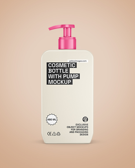 Square Cosmetic Bottle with Pump Mockup