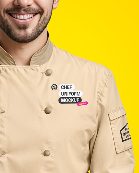 Man Wearing Chef Uniform and Chef Hat Mockup