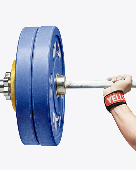 Woman Wearing Weightlifing Suit with Barbell Mockup