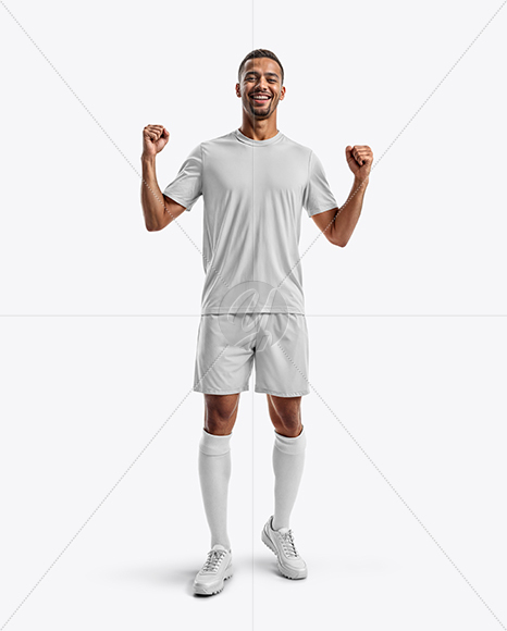 Smiling Man Wearing a Full Soccer Kit Mockup