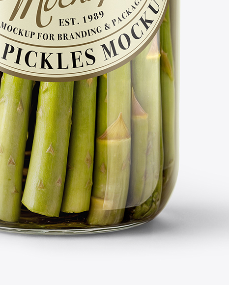 Clear Glass Jar with Pickled Asparagus Mockup