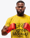 Black Male UFC Fighter Wearing T-Shirt & Shorts Mockup