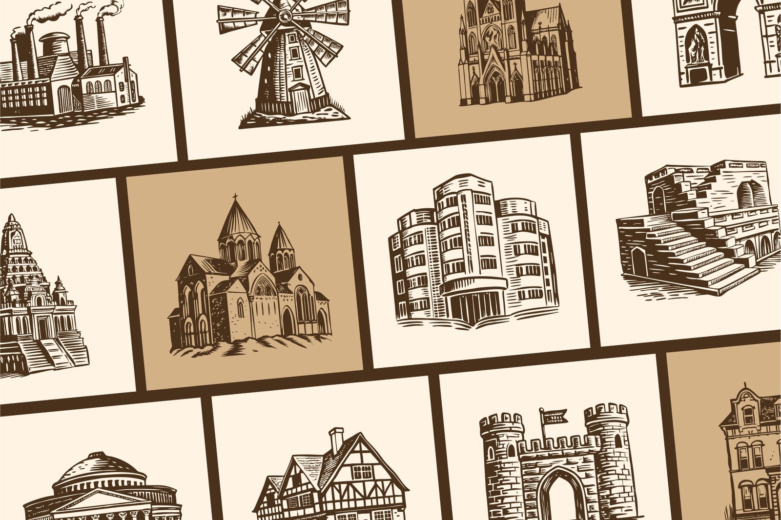 Vintage Building Illustration Set