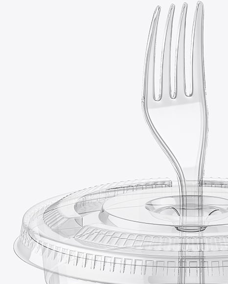 Clear Plastic Dessert Cup with Fork Mockup